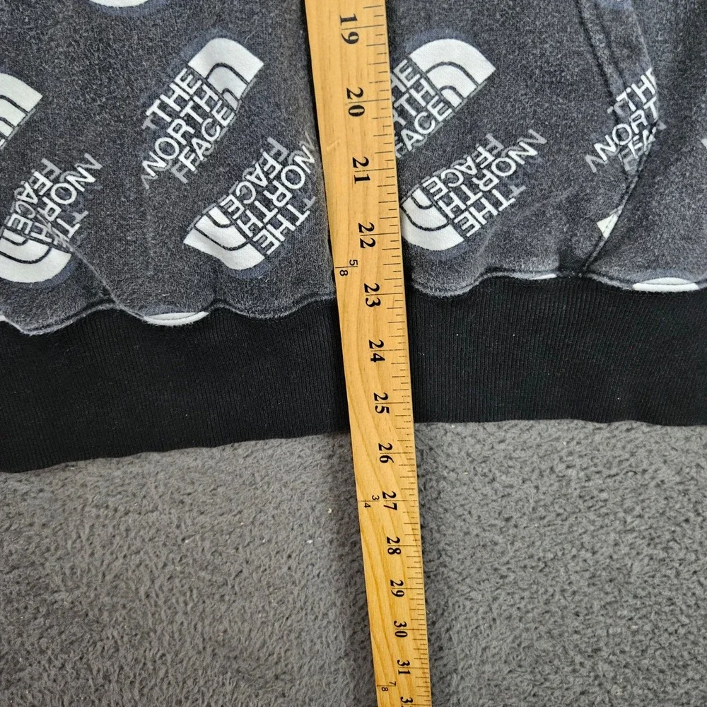 The North Face Mens Medium All Over Logo Print Pullover Hoodie Black Grey